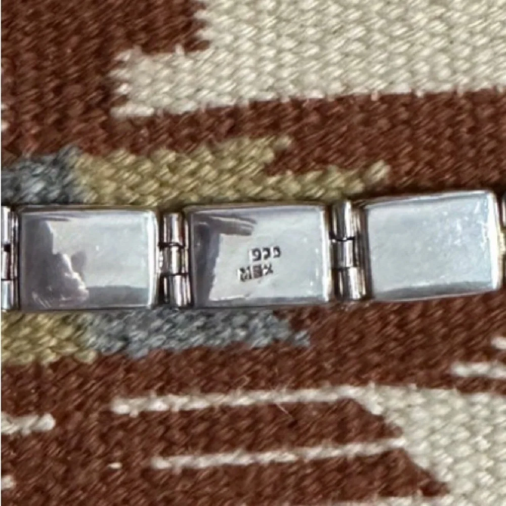 TAXCO Sterling Silver Onyx Cabochon Linked Toggle Bracelet